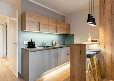 Kitchen and bar of studio apartment